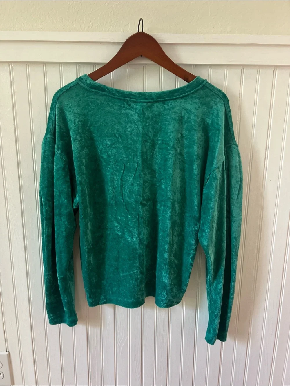 We The Free Free People Green Crushed Velvet Top Puff Sleeve XS Boho Cottage